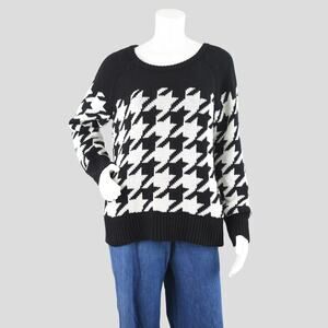 Liz Claiborne Houndstooth Sweater, Black & White, Women's Large